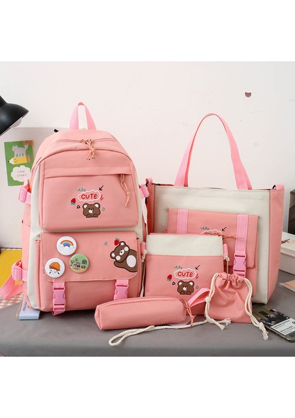 Yeni Ilkokul Öğrencilerinin Okul Çantası Beş Parçalı Set Bayan Hafif ve Sevimli Çanta Öğrenci Sırt Çantası Kızın Omuz Çantası Adına Tek Parça (Yurt Dışından)