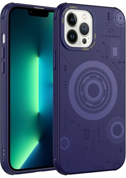 Apple iPhone 13 Pro Uyumlu Kılıf Wireless Şarj Özellikli Desenli Hot Kapak, Derin Mor