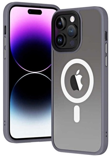 Apple iPhone 13 Pro Uyumlu Kılıf Wireless Şarj Özellikli Hibrit Magsafe Kapak, Gri