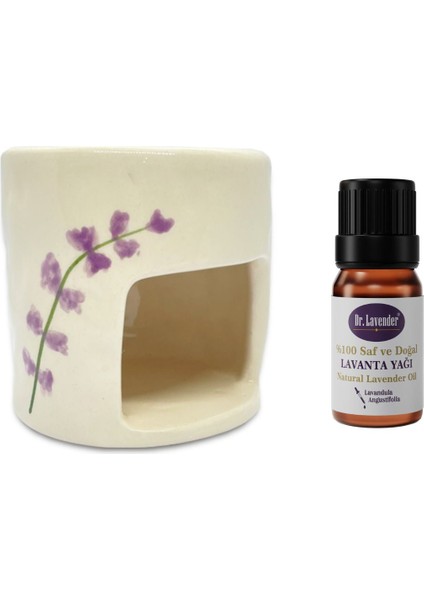 Dr. Lavender Lavanta Motiflli El Yapımı Seramik Buhurdanlık + Lavanta Yağı Hediyeli No 6