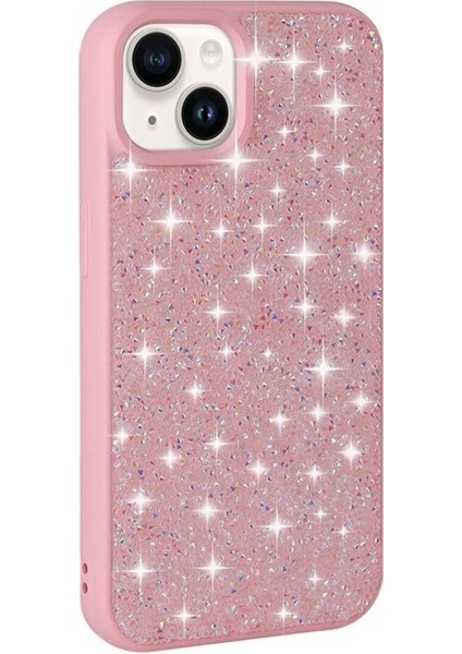 Apple iPhone 13 Uyumlu Kılıf Parlak Taşlı Tasarım Pırlanta Kapak, Pembe