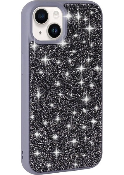 Apple iPhone 13 Uyumlu Kılıf Parlak Taşlı Tasarım Pırlanta Kapak, Gri