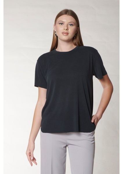 Lacivert Modal Bisiklet Yaka T-Shirt fiyatları