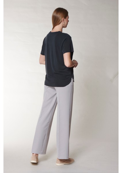 Lacivert Modal Bisiklet Yaka T-Shirt modelleri