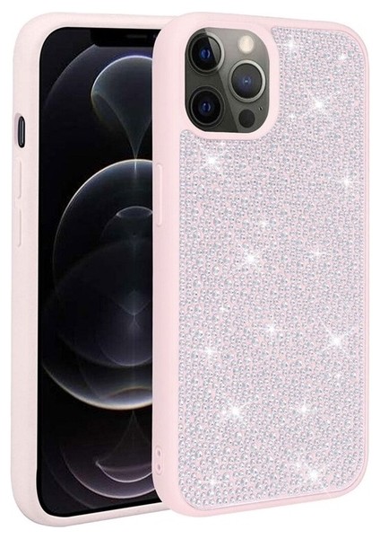 Apple iPhone 14 Pro Max Uyumlu Kılıf Parlak Taşlı Tasarım Ston Kapak, Pembe