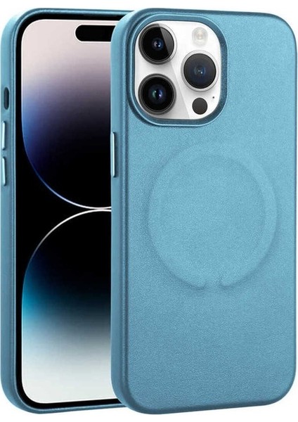 Apple iPhone 14 Pro Max Uyumlu Kılıf Pu Deri Magsafe Wireless Şarj Özellikli Derix Kapak, Mavi