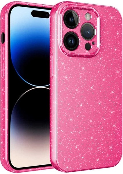 Apple iPhone 14 Pro Max Uyumlu Kılıf Kamera Korumalı Simli Lüks Koton Kapak, Pembe Koyu