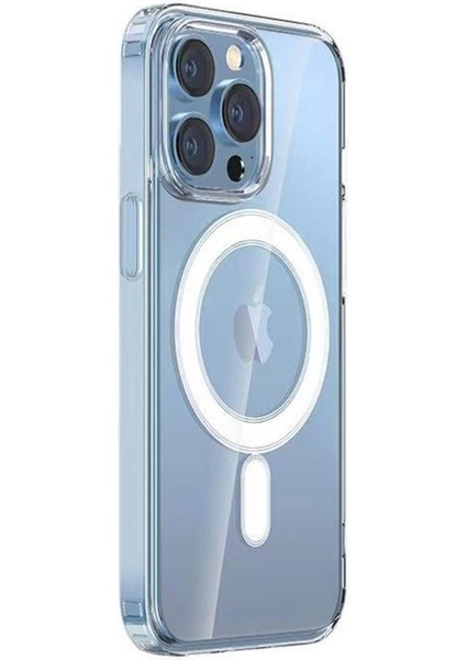 Apple iPhone 14 Pro Max Uyumlu Kılıf Magsafe Şarj Özellikli Şeffaf Sert Pc Embos Kapak