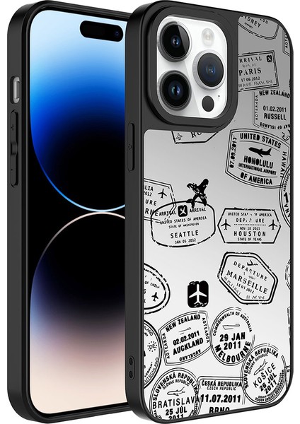Apple iPhone 14 Pro Max Uyumlu Kılıf Aynalı Desenli Kamera Korumalı Parlak Mirror Kapak, Seyahat