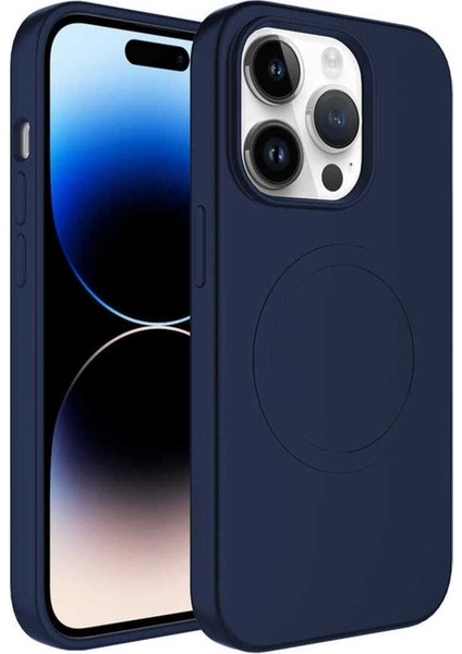 Apple iPhone 14 Pro Uyumlu Kılıf Magsafe Wireless Şarj Özellikli Pastel Renk Silikon Plas Kapak, Lacivert