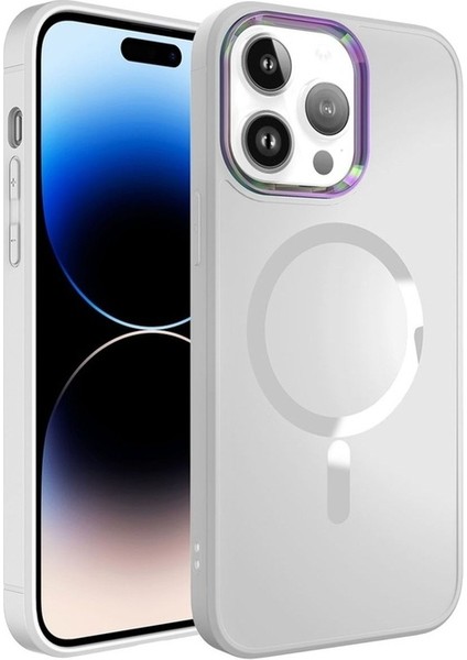 Apple iPhone 14 Pro Uyumlu Kılıf Magsafe Wireless Şarj Özellikli Stil Kapak, Beyaz