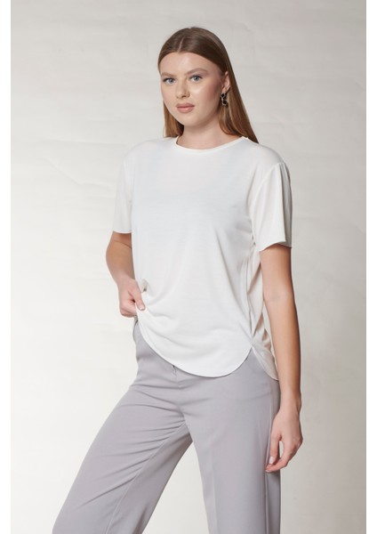 Beyaz Modal Bisiklet Yaka T-Shirt fiyatları
