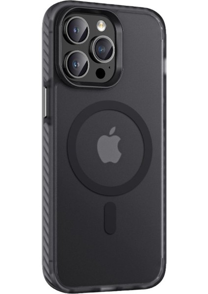 Apple iPhone 14 Pro Uyumlu Kılıf Mat Arka Yüzey Wireless Şarj Özellikli Locik Kapak, Siyah
