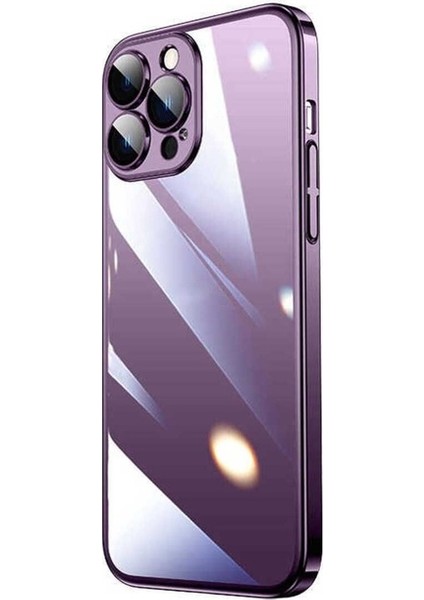 Apple iPhone 14 Pro Max Uyumlu Kılıf Sert Pc Renkli Çerçeveli Riksos Kapak, Derin Mor
