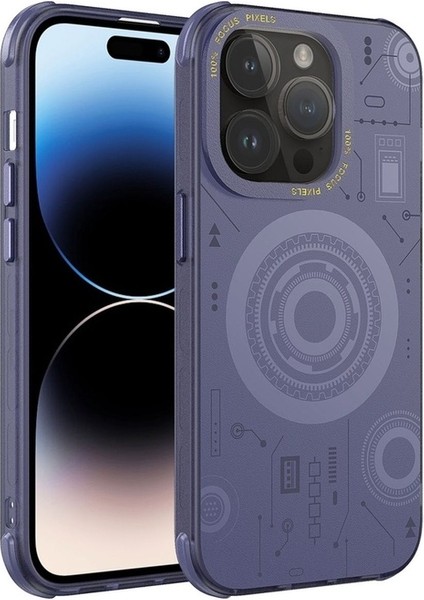 Apple iPhone 14 Pro Max Uyumlu Kılıf Wireless Şarj Özellikli Desenli Hot Kapak, Derin Mor