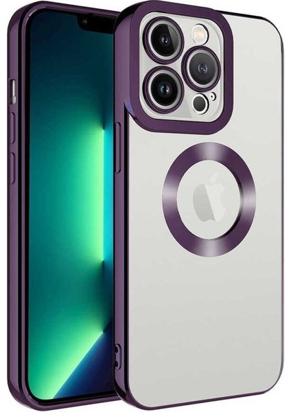 Apple iPhone 14 Pro Max Uyumlu Kılıf Kamera Korumalı Logo Gösteren Omega Kapak, Derin Mor