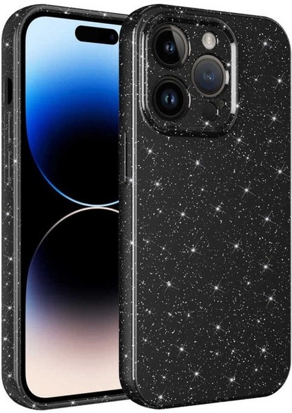 Apple iPhone 14 Pro Max Uyumlu Kılıf Kamera Korumalı Simli Lüks Koton Kapak, Siyah
