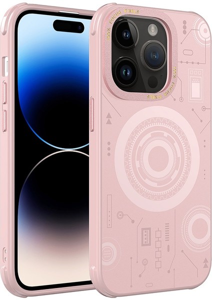 Apple iPhone 14 Pro Max Uyumlu Kılıf Wireless Şarj Özellikli Desenli Hot Kapak, Rose Gold