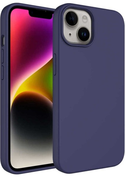 Apple iPhone 14 Plus Uyumlu Kılıf Sıvı Teknolojili Silinebilir Sert Kivi Kapak, Lacivert