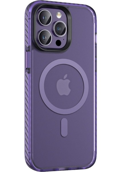 Apple iPhone 14 Pro Uyumlu Kılıf Mat Arka Yüzey Wireless Şarj Özellikli Locik Kapak, Derin Mor