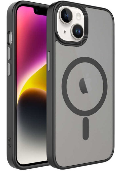 Megafox Teknoloji Apple iPhone 14 Plus Uyumlu Kılıf Mat Arka Yüzey Wireless Şarj Özellikli Kapak, Siyah