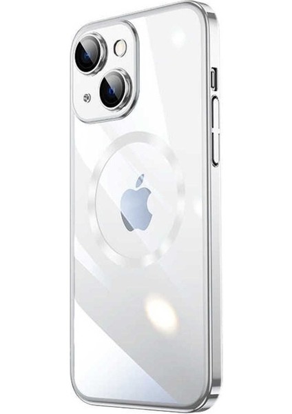 Apple iPhone 14 Plus Uyumlu Kılıf Wireless Şarj Özellikli Sert Pc Riksos Magsafe Kapak, Gümüş