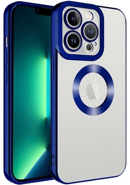 Apple iPhone 14 Pro Uyumlu Kılıf Kamera Korumalı Logo Gösteren Omega Kapak, Mavi