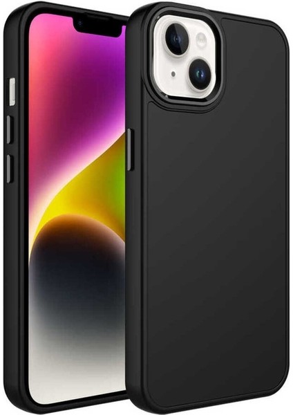 Apple iPhone 14 Plus Uyumlu Kılıf Metal Çerçeve ve Buton Tasarımlı Silikon Luna Kapak, Siyah