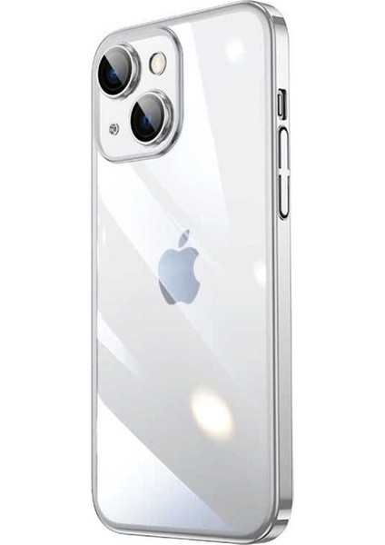 Apple iPhone 14 Plus Uyumlu Kılıf Sert Pc Renkli Çerçeveli Riksos Kapak, Gümüş