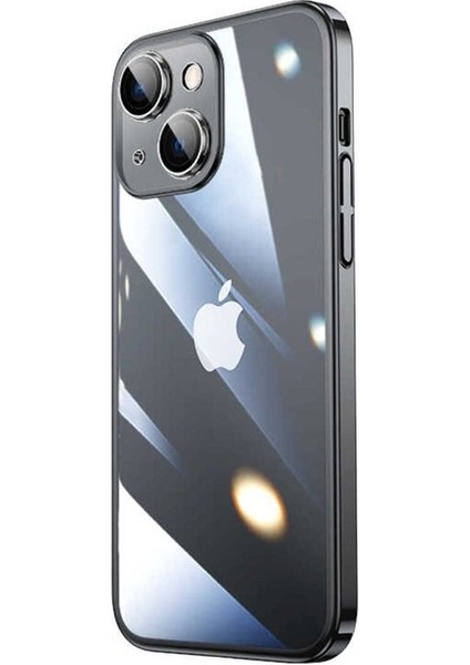 Apple iPhone 14 Plus Uyumlu Kılıf Sert Pc Renkli Çerçeveli Riksos Kapak, Siyah