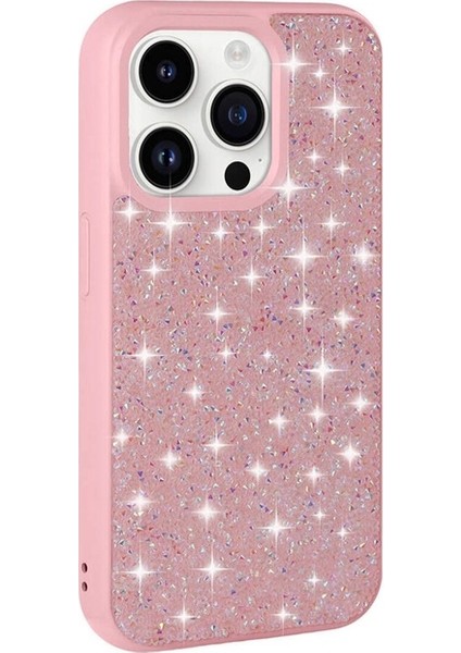 Apple iPhone 14 Pro Uyumlu Kılıf Parlak Taşlı Tasarım Pırlanta Kapak, Pembe