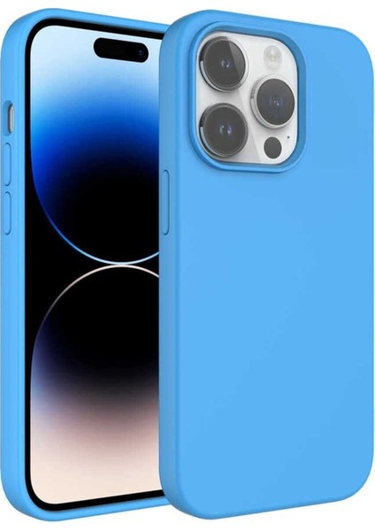 Apple iPhone 14 Pro Max Uyumlu Kılıf Sıvı Teknolojili Silinebilir Sert Kivi Kapak, Mavi