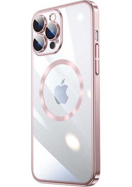 Apple iPhone 14 Pro Max Uyumlu Kılıf Wireless Şarj Özellikli Sert Pc Riksos Magsafe Kapak, Rose Gold