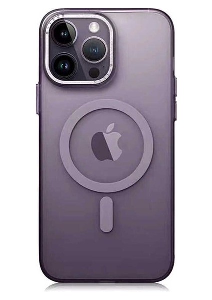 Apple iPhone 14 Pro Max Uyumlu Kılıf Magsafe Şarj Özellikli Buzlu Sert Pc Tuval Kapak, Derin Mor