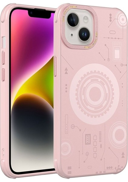 Apple iPhone 14 Plus Uyumlu Kılıf Wireless Şarj Özellikli Desenli Hot Kapak, Rose Gold
