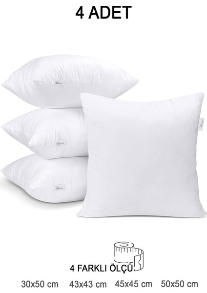 4 Adet Premium Kare Kırlent Iç Yastık Elyaf Dolgulu Oyuncu Koltuk Yastığı, 30 x 50