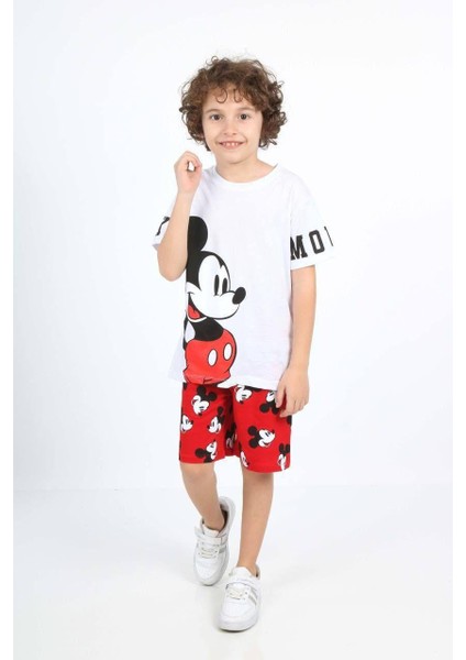 Erkek Çocuk Mickey Mouse Ön Arka Baskı Detaylı Şortlu Alt Üst Takım