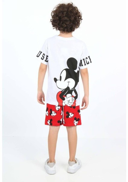Erkek Çocuk Mickey Mouse Ön Arka Baskı Detaylı Şortlu Alt Üst Takım