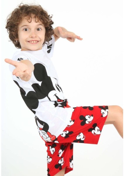 Erkek Çocuk Mickey Mouse Ön Arka Baskı Detaylı Şortlu Alt Üst Takım