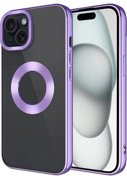 Apple iPhone 15 Uyumlu Kılıf Tek Kamera Çerçeveli Logo Gösteren Omega Kapak, Lila