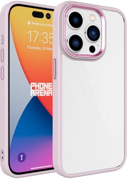 Apple iPhone 15 Pro Uyumlu Kılıf Krom Kapak, Pembe Açık