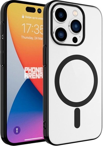 Apple iPhone 15 Pro Uyumlu Kılıf Wireless Şarj Özellikli Pixel Magsafe Kapak, Siyah