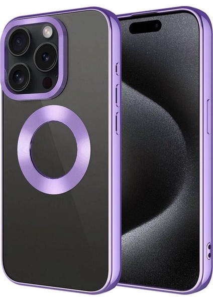 Apple iPhone 15 Pro Uyumlu Kılıf Tek Kamera Çerçeveli Logo Gösteren Omega Kapak, Lila