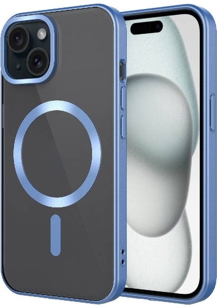 Apple iPhone 15 Plus Uyumlu Kılıf Mat Tasarımlı Magsafe Wireless Şarj Özellikli Mat Setro Kapak, Sierra Mavi