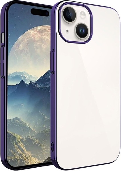 Apple iPhone 15 Plus Uyumlu Kılıf Sert Pc Renkli Çerçeveli Riksos Kapak, Derin Mor