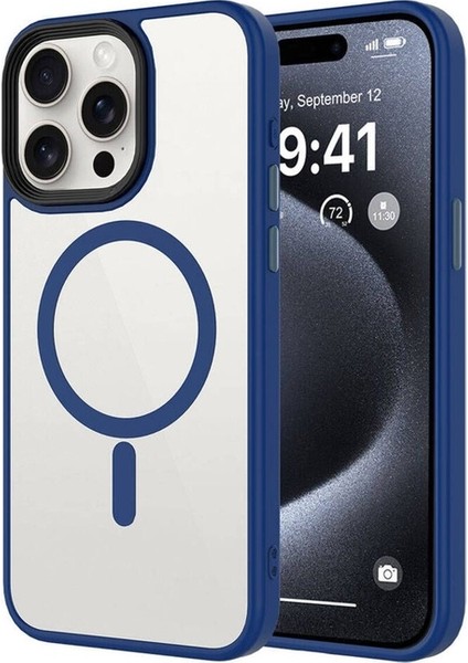Apple iPhone 15 Pro Max Uyumlu Kılıf Mat Arka Yüzey Wireless Şarj Özellikli Kapak, Midnight
