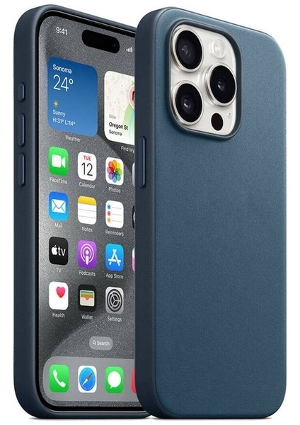 Apple iPhone 15 Pro Max Uyumlu Kılıf Magsafe Şarj Özellikli Mikro Fiber Optimal Kapak, Mavi