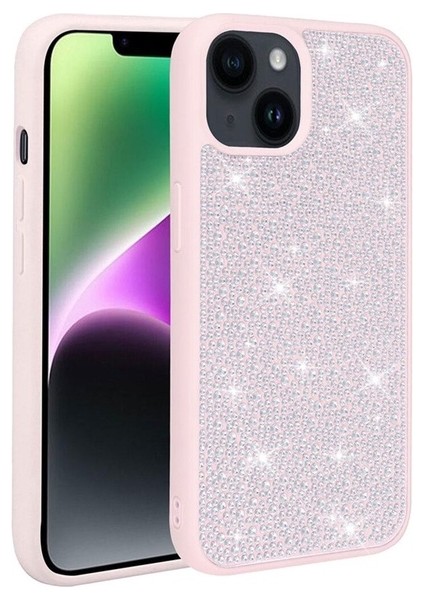 Apple iPhone 14 Uyumlu Kılıf Parlak Taşlı Tasarım Ston Kapak, Pembe