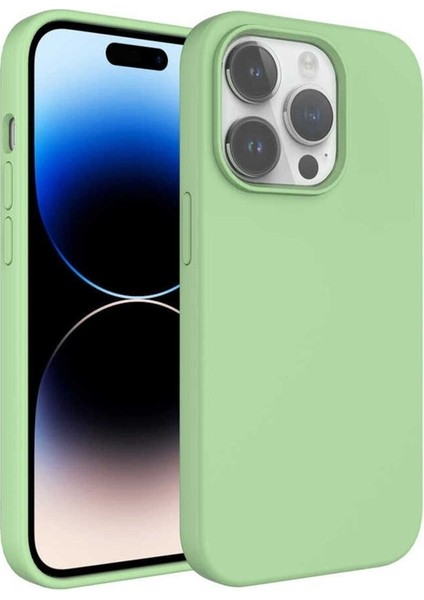 Apple iPhone 14 Pro Uyumlu Kılıf Sıvı Teknolojili Silinebilir Sert Kivi Kapak, Açık Yeşil