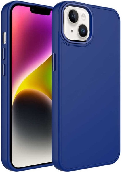 Apple iPhone 14 Uyumlu Kılıf Metal Çerçeve ve Buton Tasarımlı Silikon Luna Kapak, Lacivert